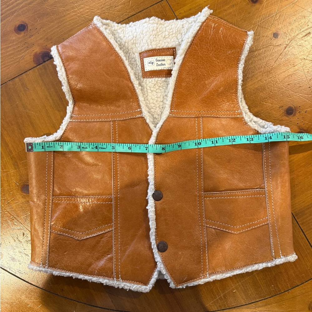 Genuine Leather Vintage 1960 Festival Cropped Sherpa Vest Shearling Lining - Picture 5 of 6